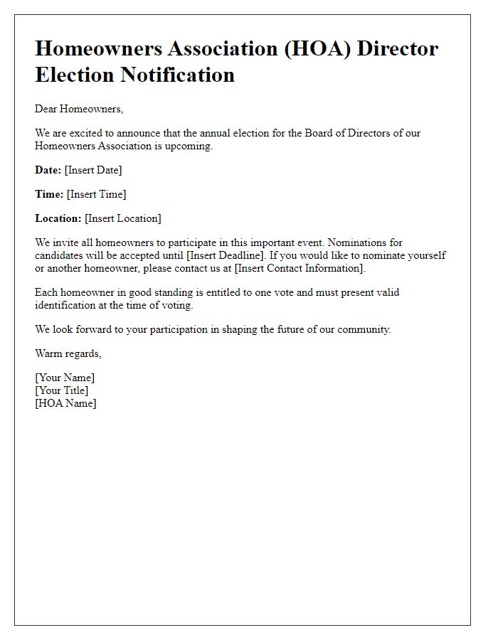 Letter template of HOA Director Election Notification