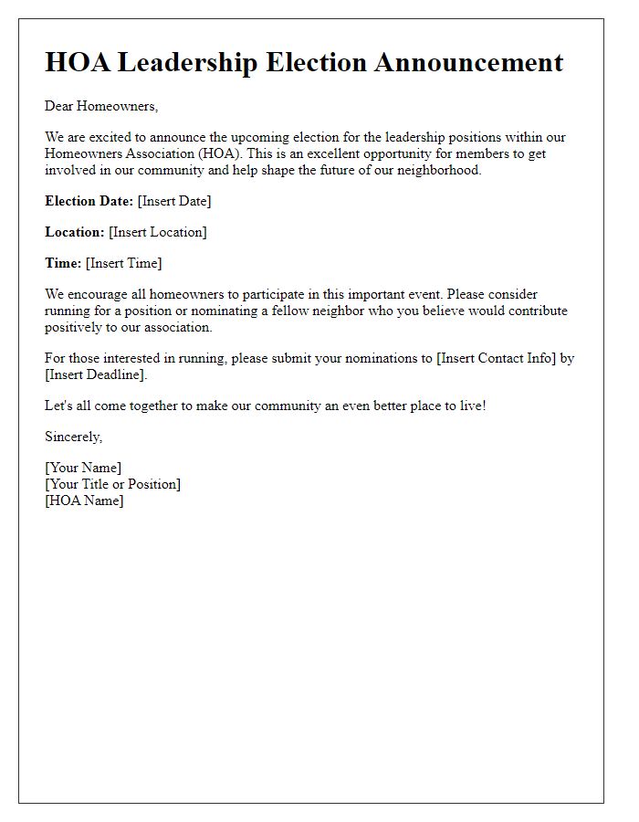 Letter template of HOA Leadership Election Announcement