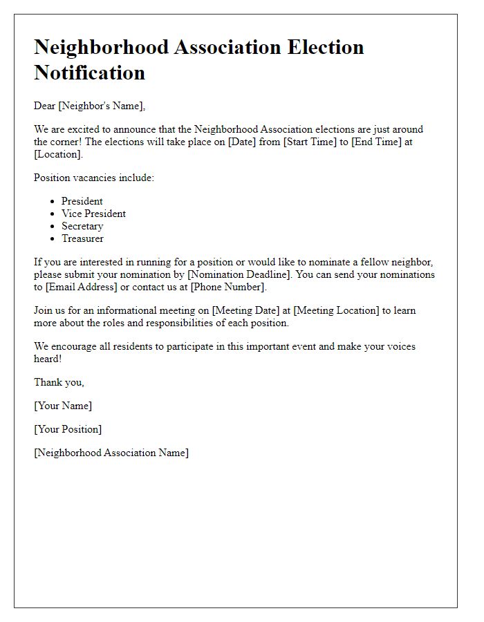 Letter template of Neighborhood Association Election Information