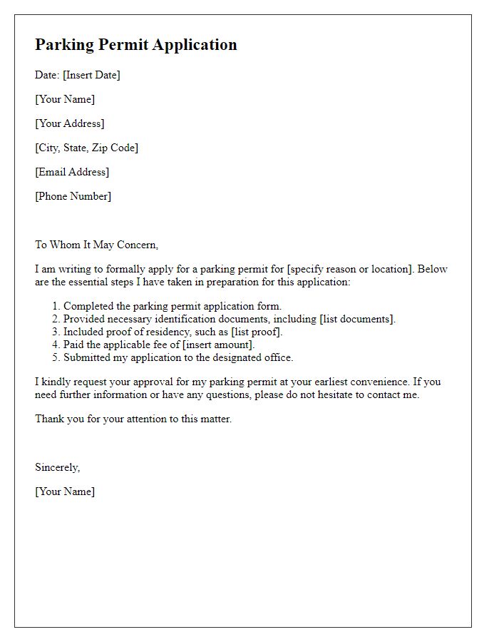 Letter template of Essential Steps for Parking Permit Application