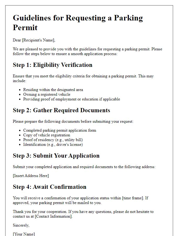 Letter template of Guidelines for Requesting a Parking Permit