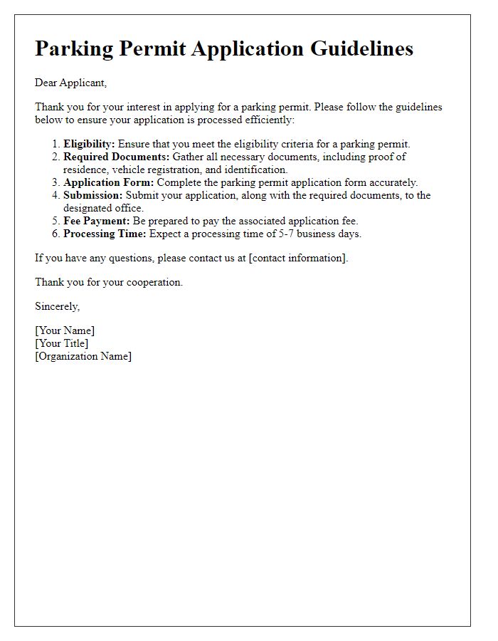 Letter template of Parking Permit Application Guidelines