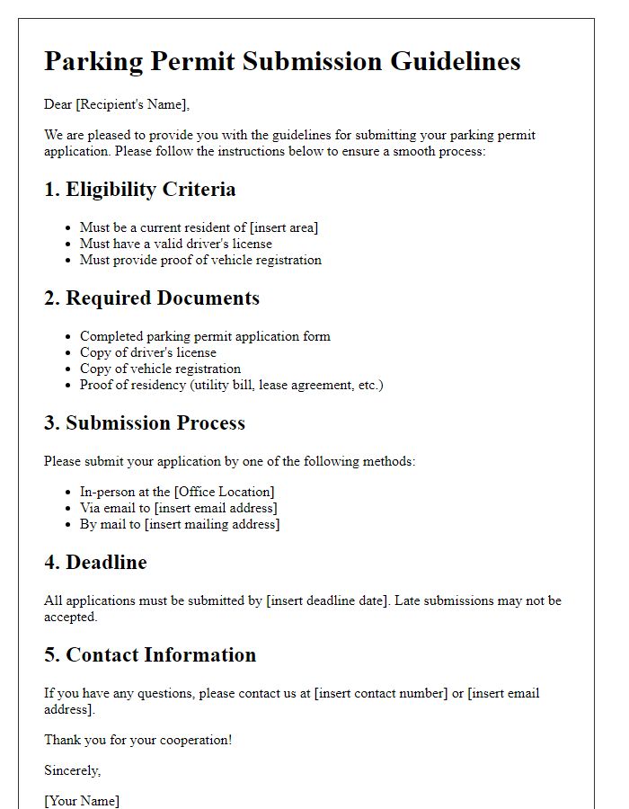 Letter template of Parking Permit Submission Guidelines