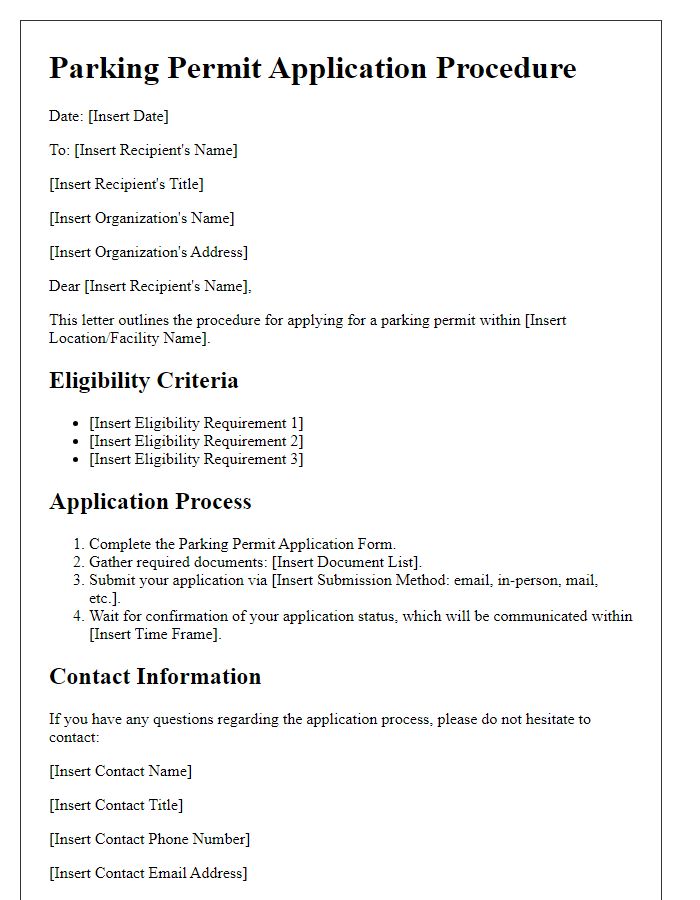 Letter template of Procedure for Parking Permit Application