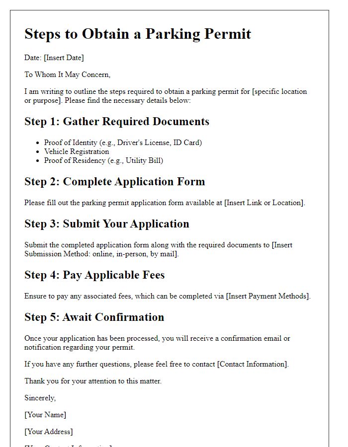 Letter template of Steps to Obtain a Parking Permit