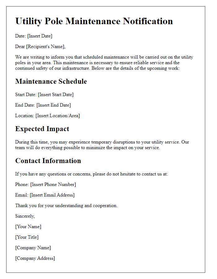 Letter template of utility pole maintenance communication