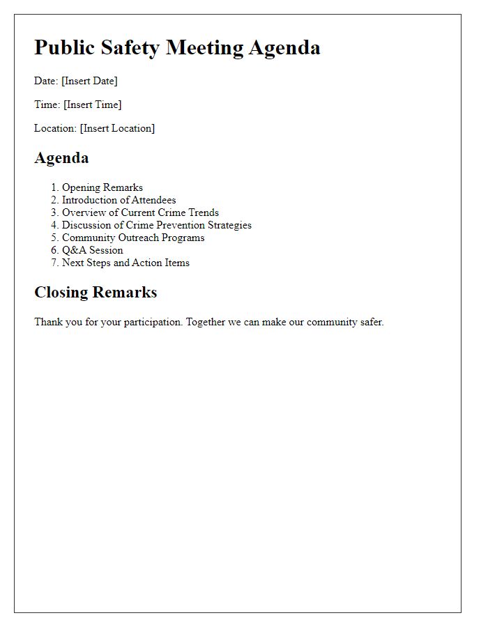 Letter template of Public Safety Meeting Agenda for Crime Prevention Strategies