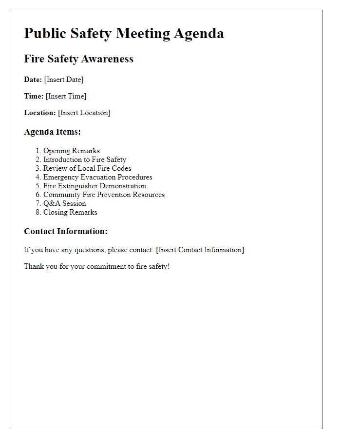 Letter template of Public Safety Meeting Agenda for Fire Safety Awareness