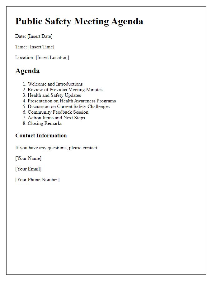 Letter template of Public Safety Meeting Agenda for Health and Safety Awareness