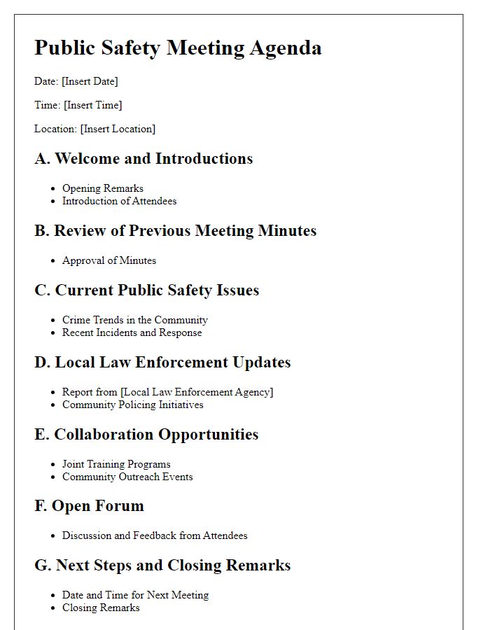 Letter template of Public Safety Meeting Agenda for Local Law Enforcement Collaboration