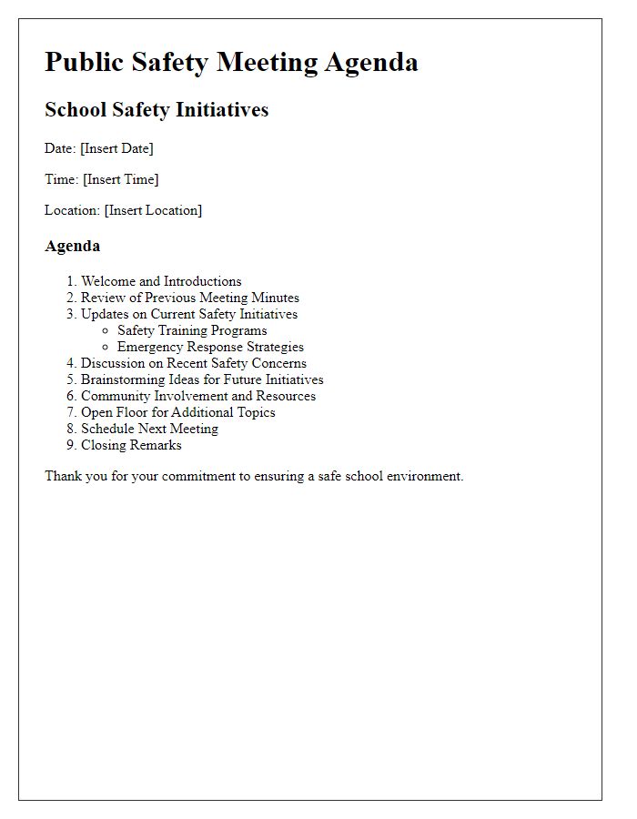 Letter template of Public Safety Meeting Agenda for School Safety Initiatives