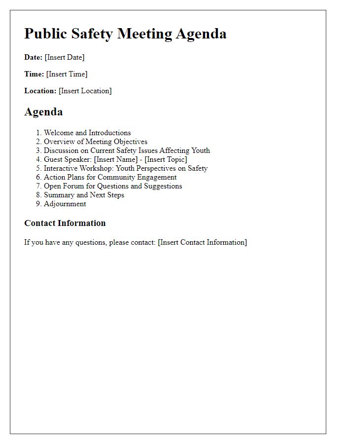 Letter template of Public Safety Meeting Agenda for Youth Engagement in Safety Issues