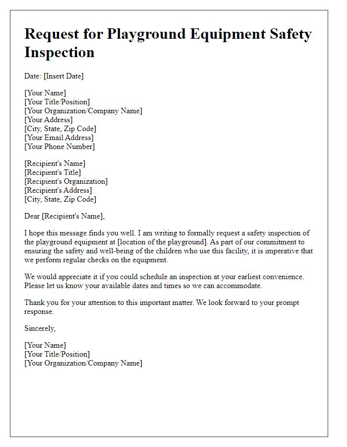 Letter template of playground equipment safety inspection request