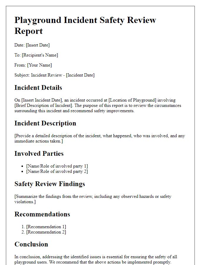 Letter template of playground incident safety review