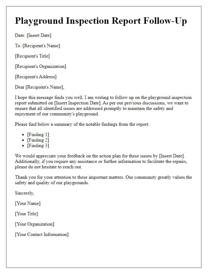 Letter template of playground inspection report follow-up