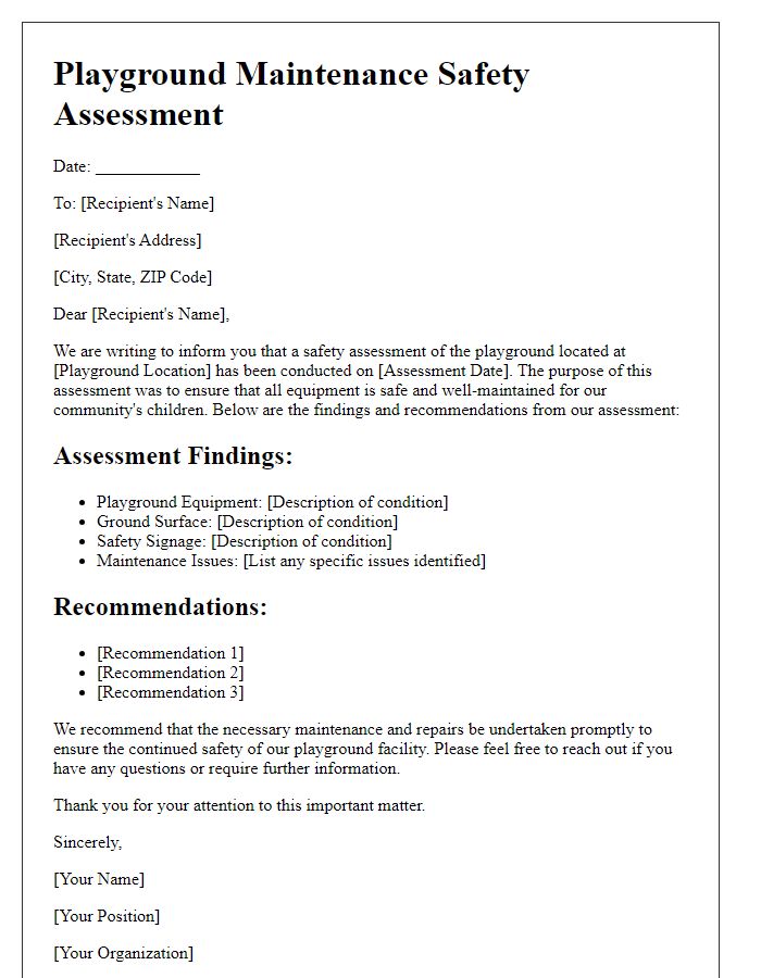 Letter template of playground maintenance safety assessment