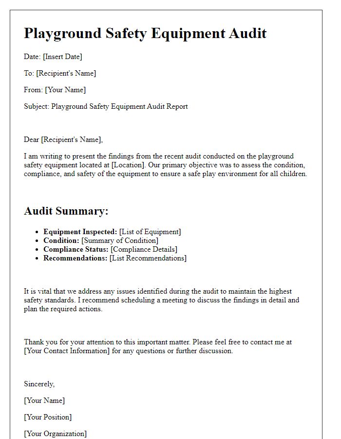 Letter template of playground safety equipment audit