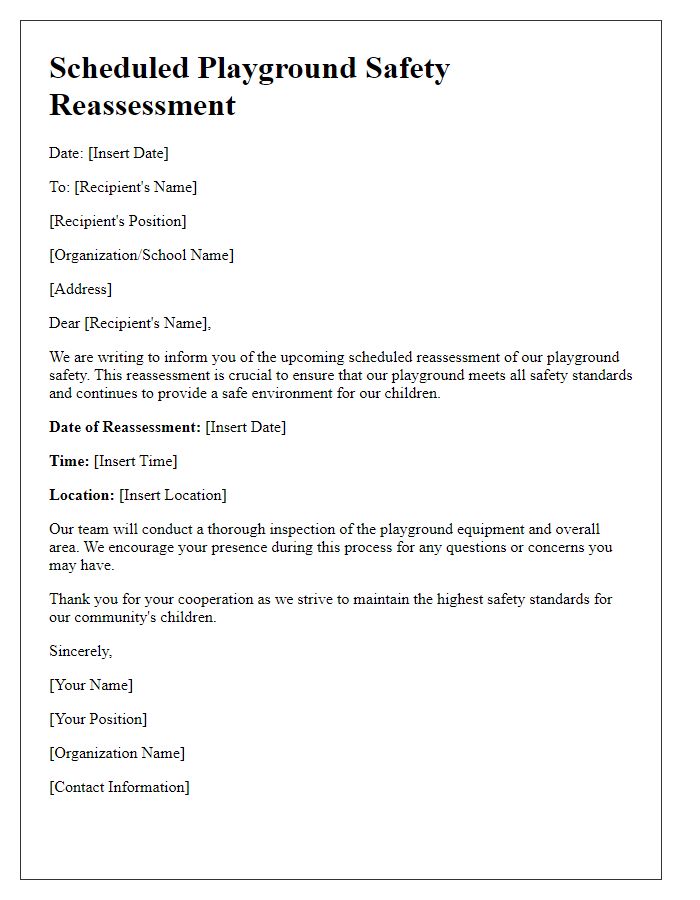 Letter template of scheduled playground safety reassessment