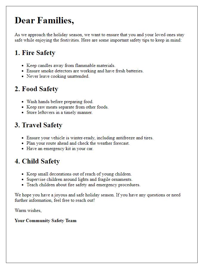 Letter template of holiday safety tips for families