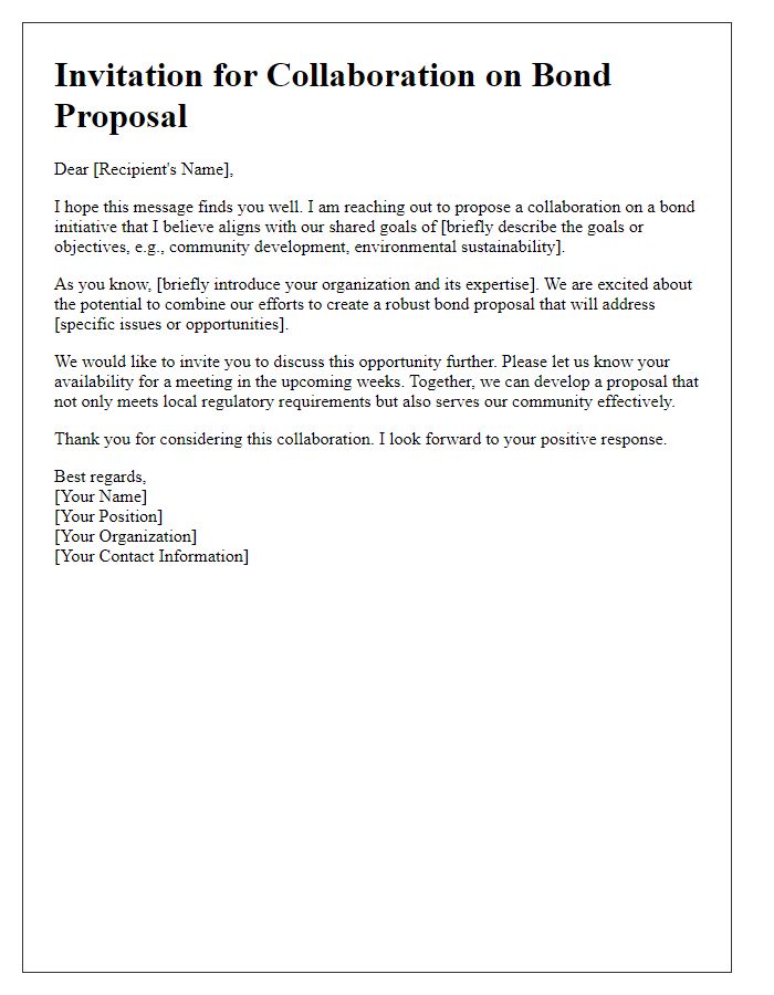 Letter template of bond proposal collaboration invitation