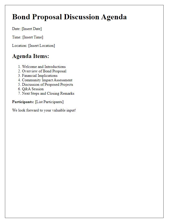 Letter template of bond proposal discussion agenda