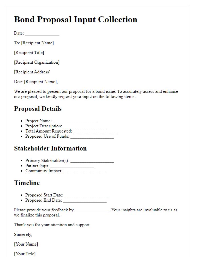 Letter template of bond proposal input collection