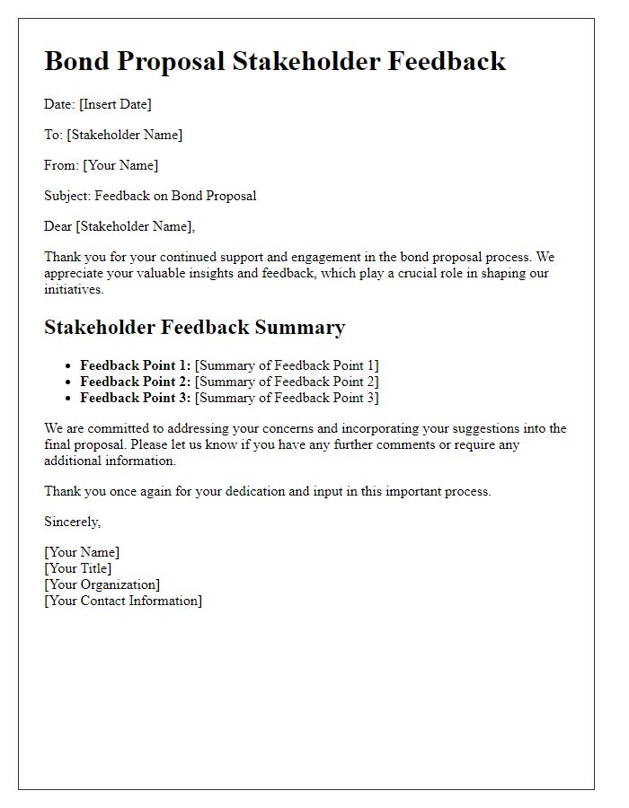 Letter template of bond proposal stakeholder feedback