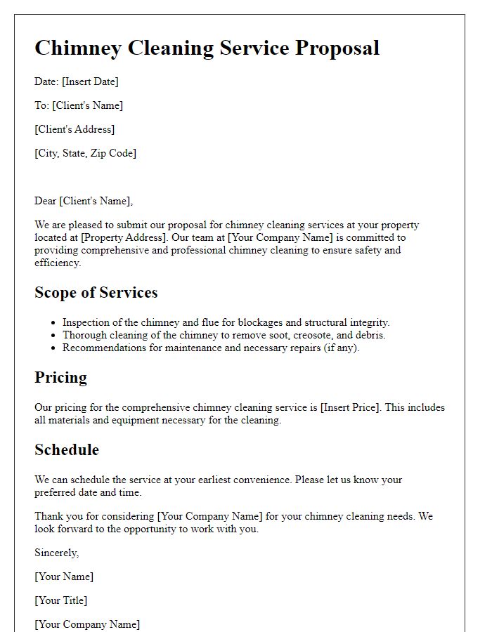 Letter template of chimney cleaning service proposal