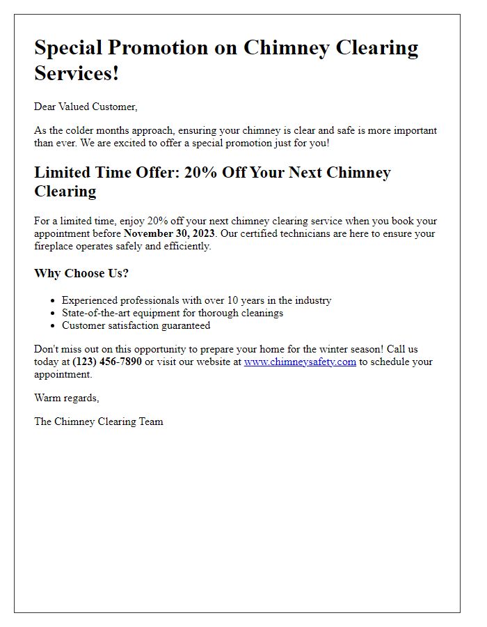 Letter template of chimney clearing service promotion