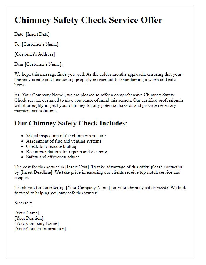 Letter template of chimney safety check service offer