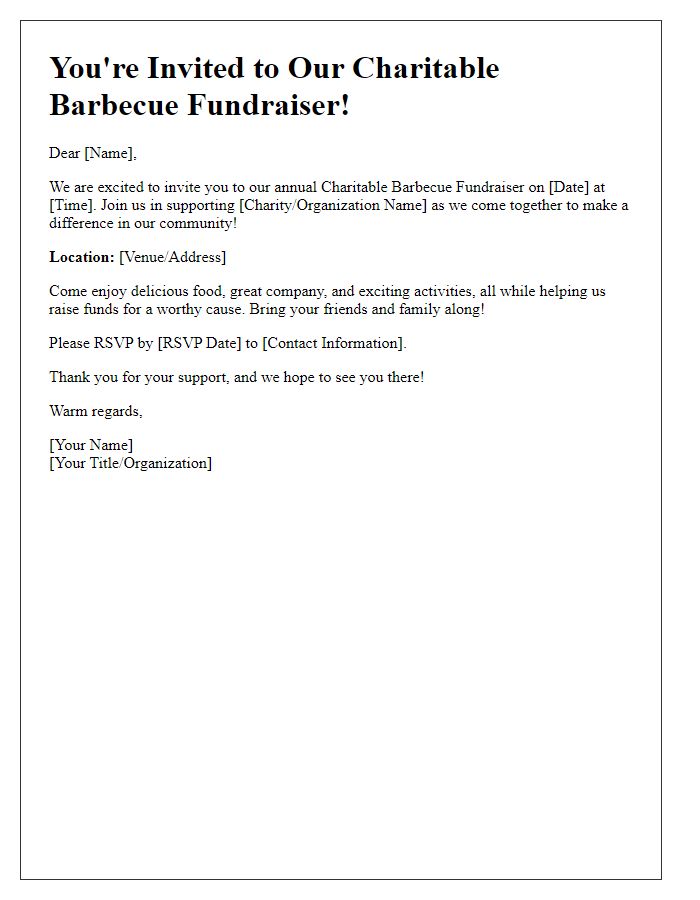 Letter template of charitable barbecue fundraiser invitation