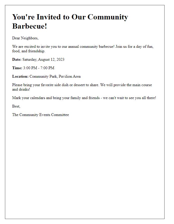 Letter template of community barbecue event invitation