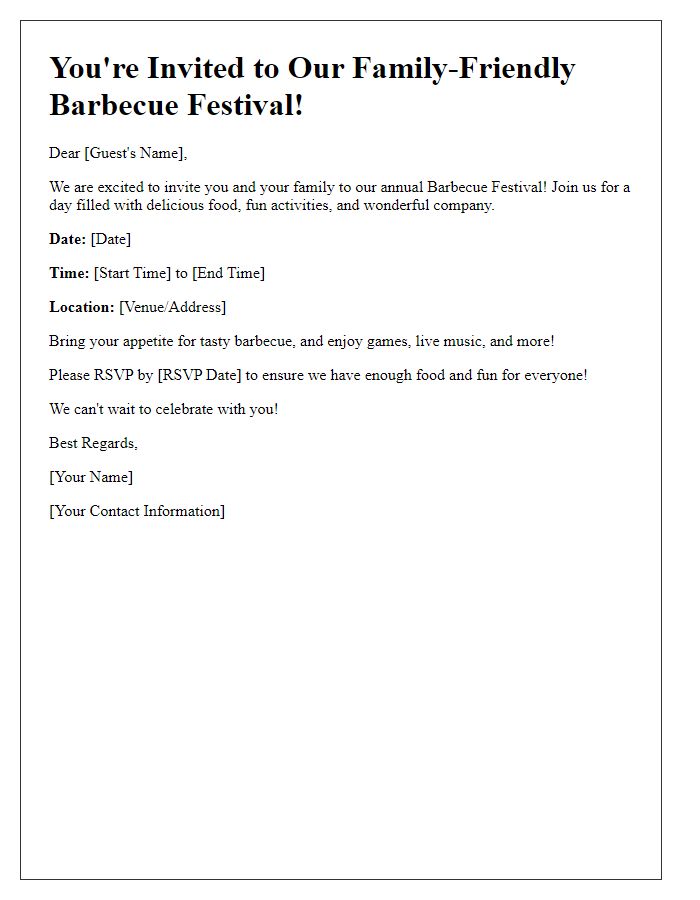 Letter template of family-friendly barbecue festival invitation