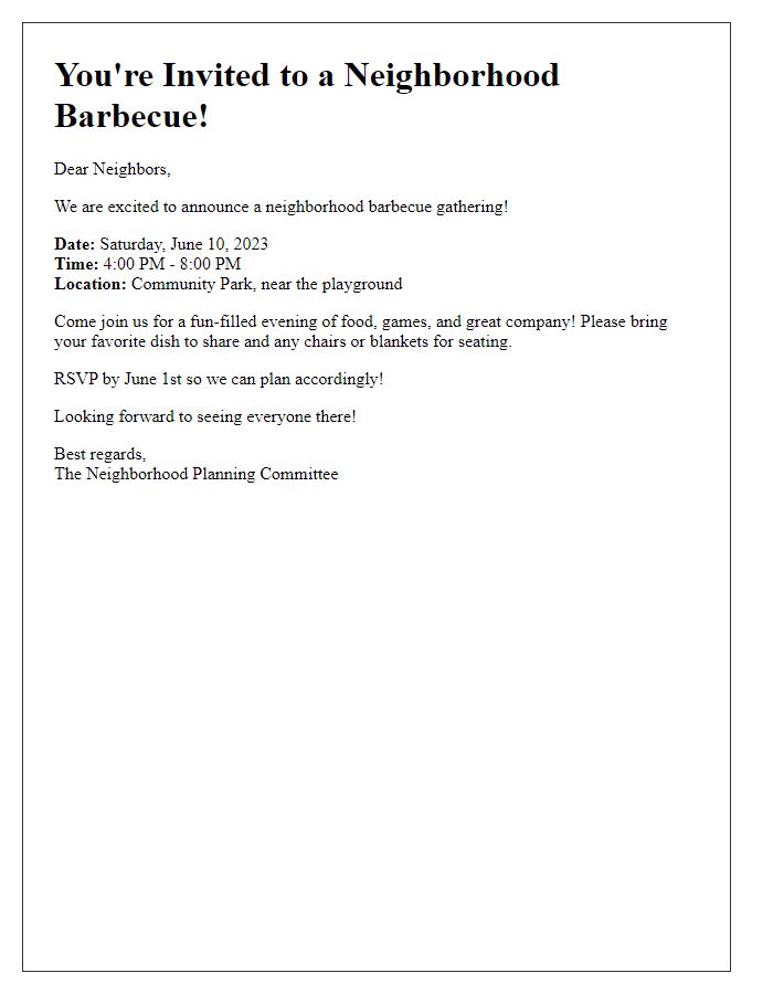 Letter template of neighborhood barbecue gathering notice