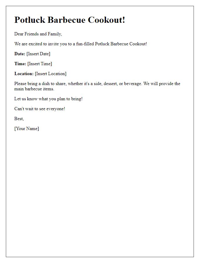 Letter template of potluck barbecue cookout notice