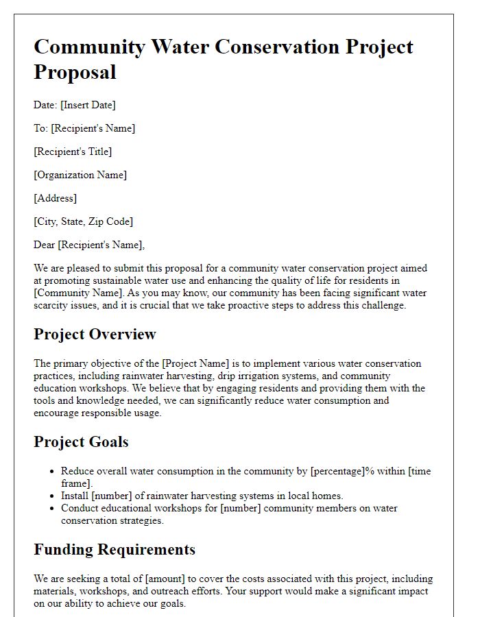 Letter template of community water conservation project proposal