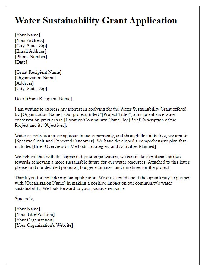 Letter template of water sustainability grant application