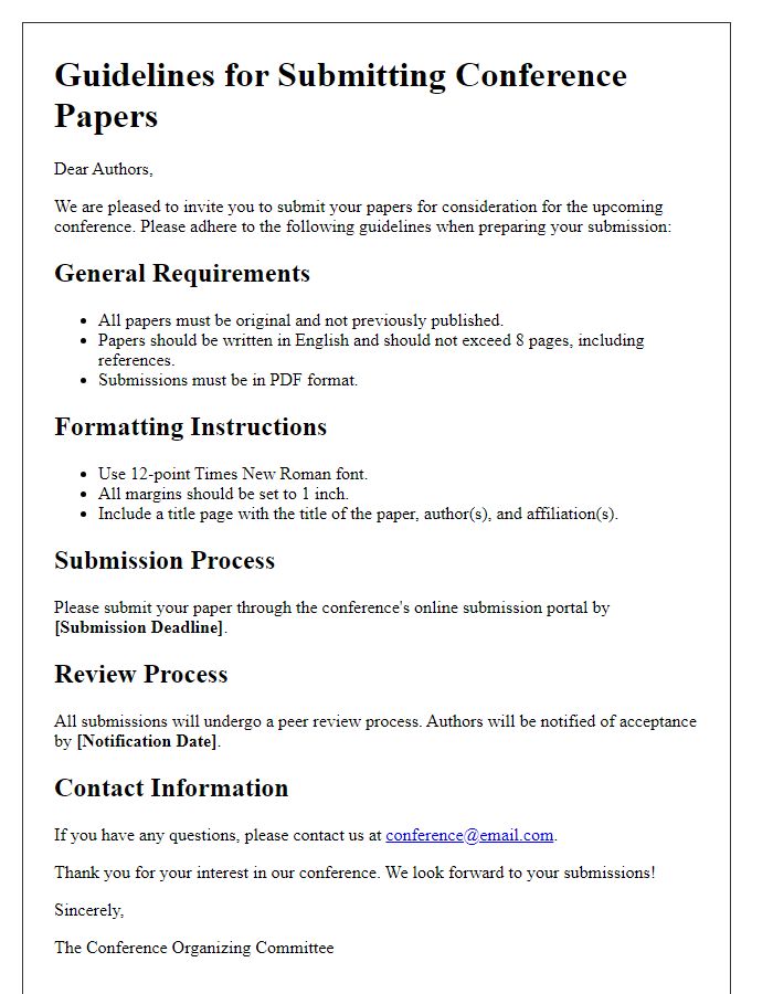 Letter template of guidelines for submitting conference papers