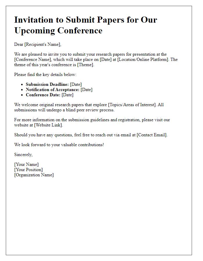 Letter template of invitation for conference call for paper submissions