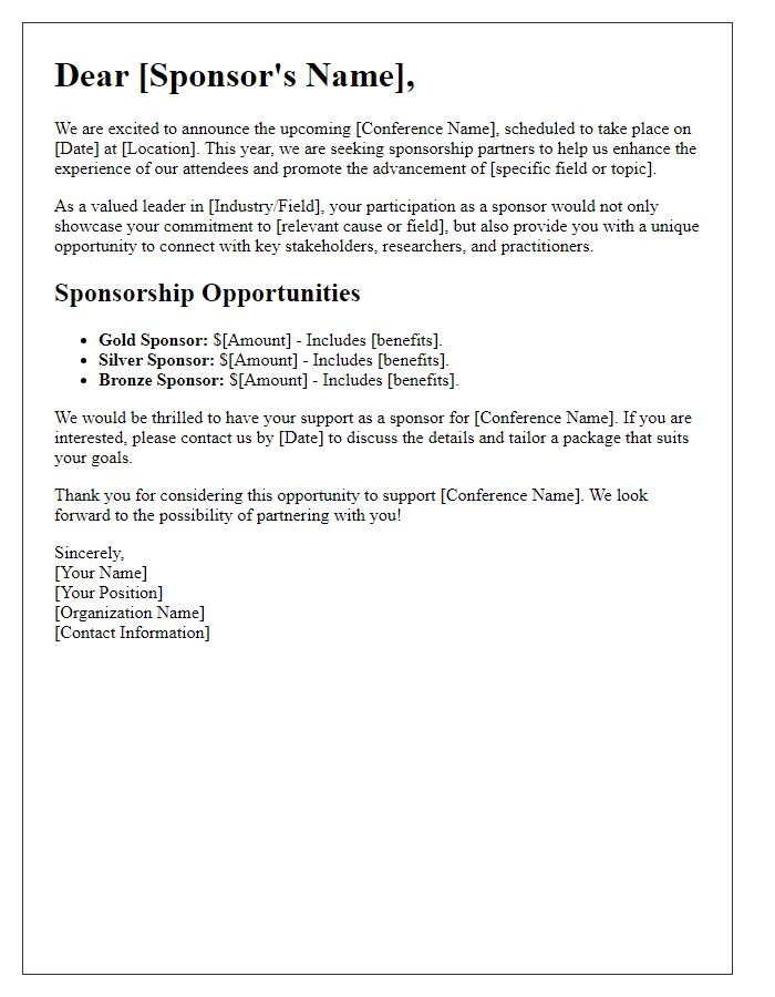 Letter template of sponsorship opportunities for conference papers