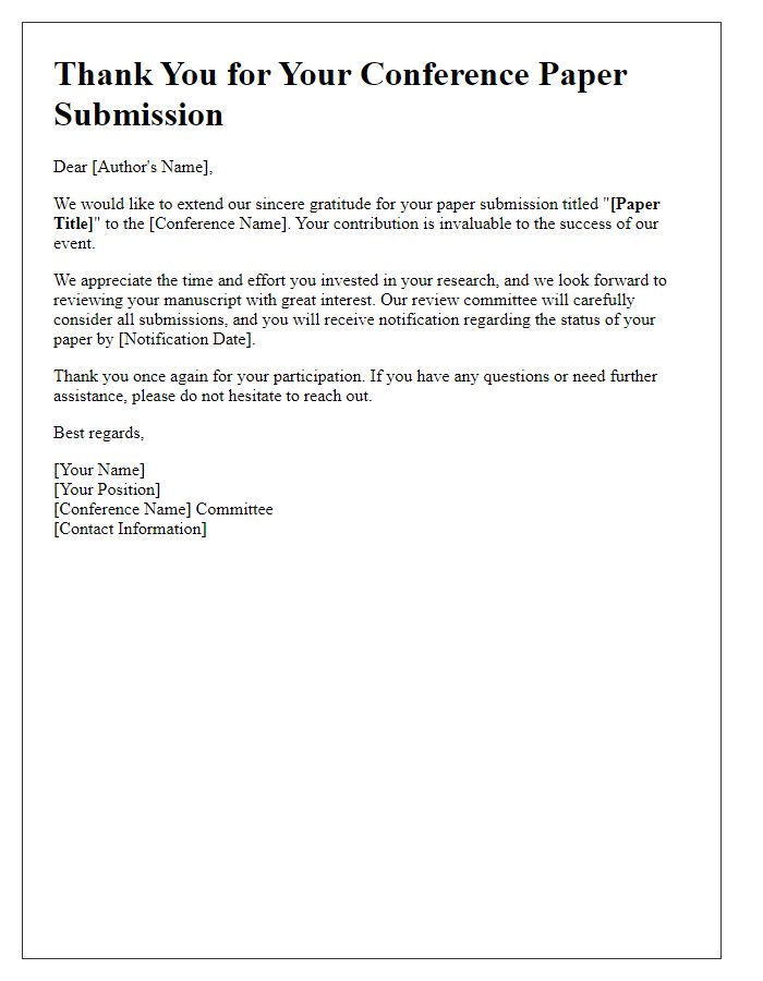 Letter template of thank you for conference paper submissions