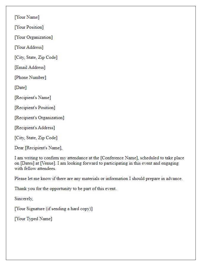 Letter template of Attendance Confirmation for Conference