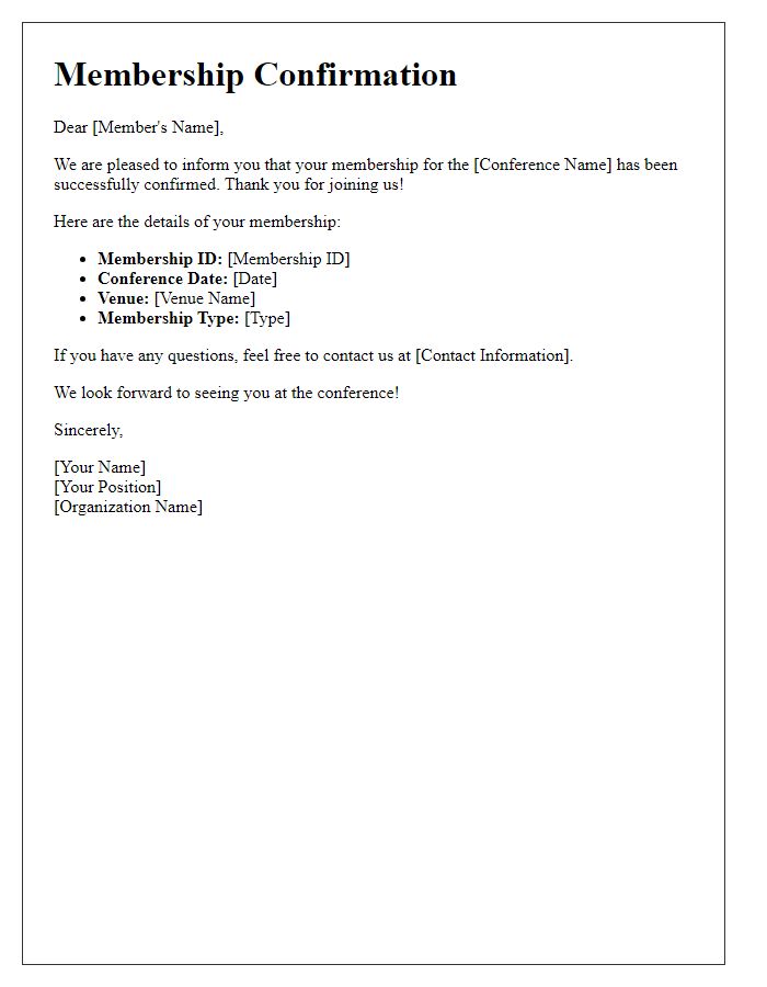 Letter template of Conference Membership Confirmation