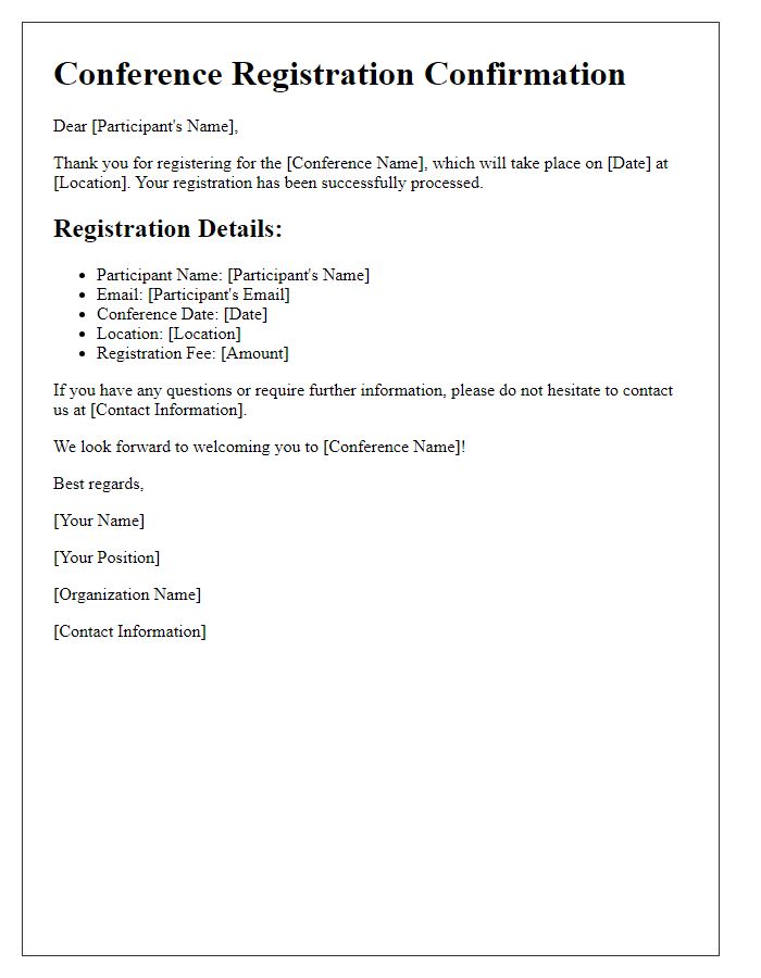 Letter template of Conference Registration Confirmation