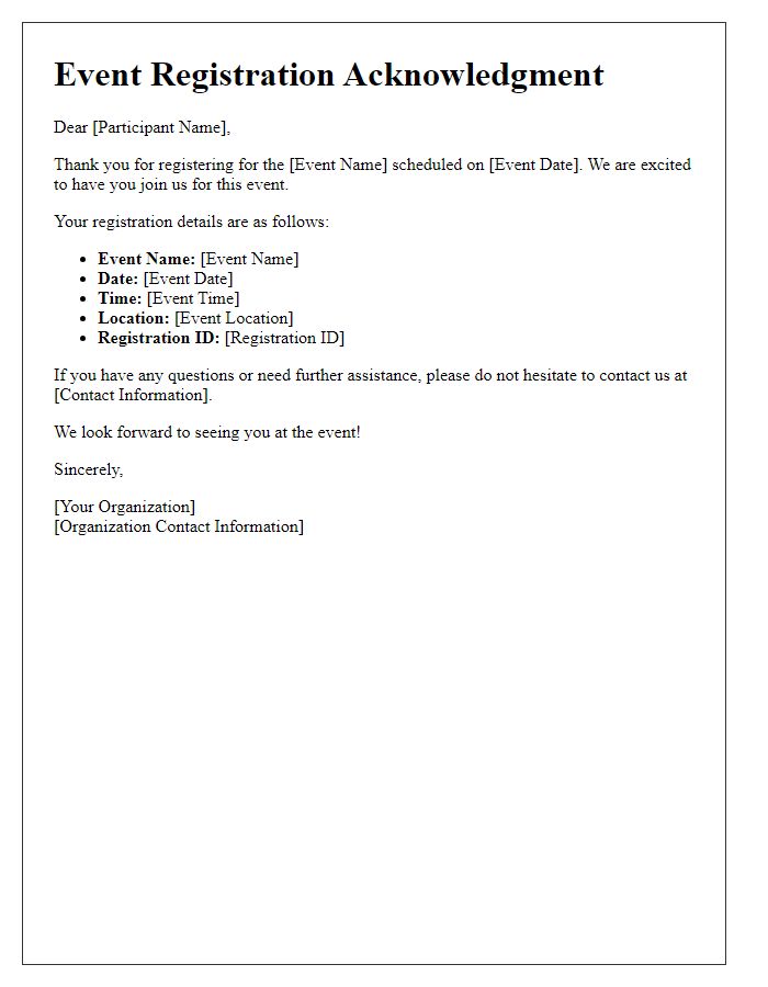 Letter template of Event Registration Acknowledgment