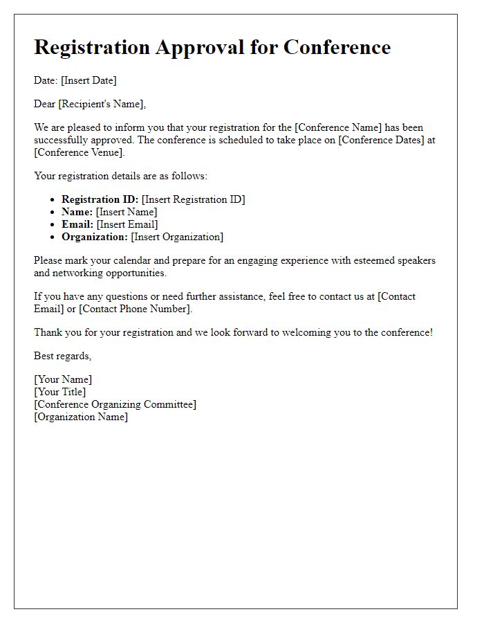 Letter template of Registration Approval for Conference