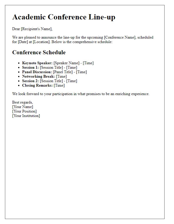 Letter template of Academic Conference Line-up