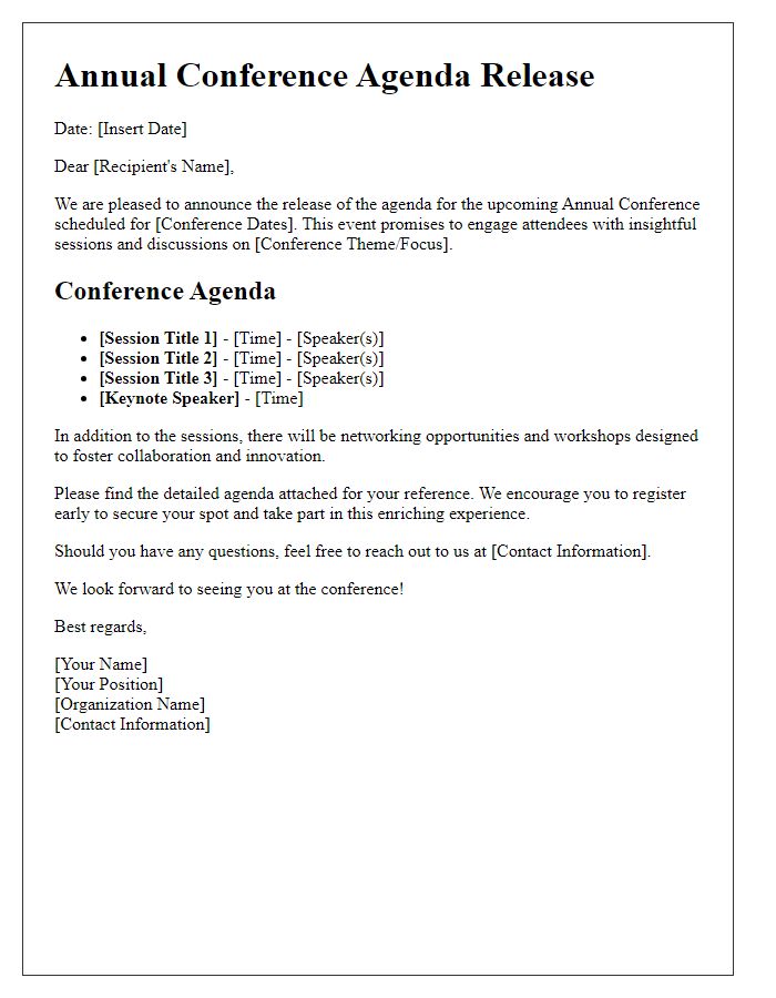 Letter template of Annual Conference Agenda Release