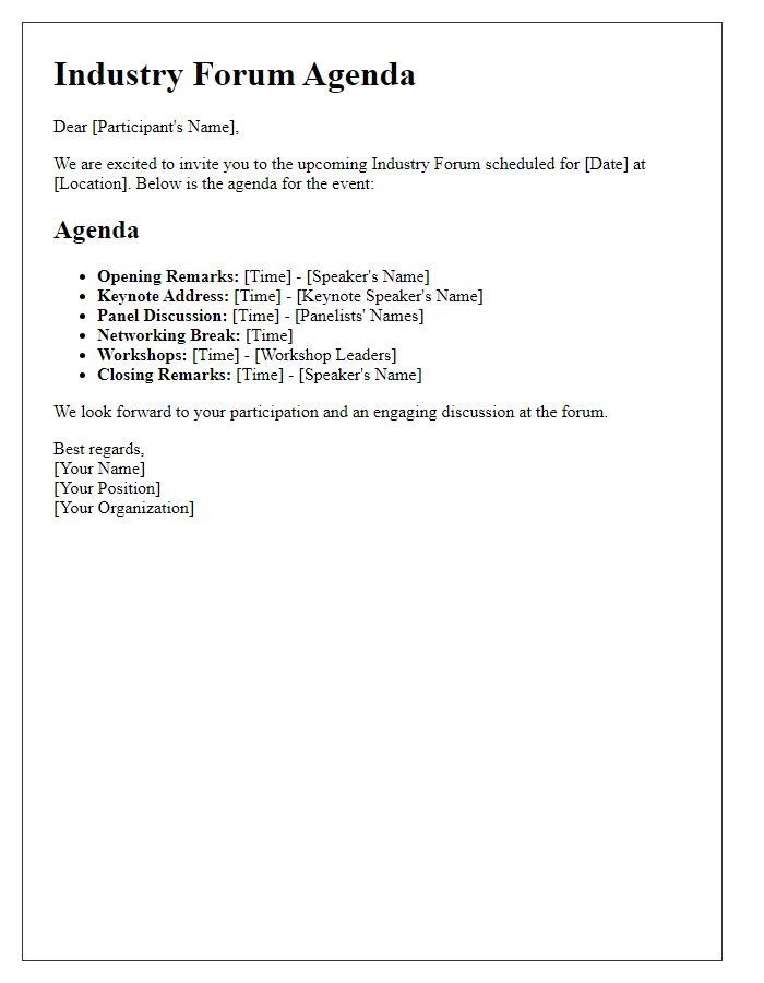 Letter template of Industry Forum Agenda Reveal