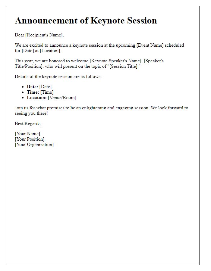 Letter template of Keynote Session Announcement